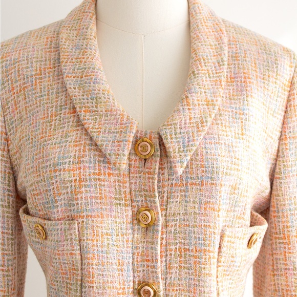 Chanel Vintage Cruise 1994 Multicolor Pastel Pink Orange 94C Tweed Jacket - Picture 6 of 16